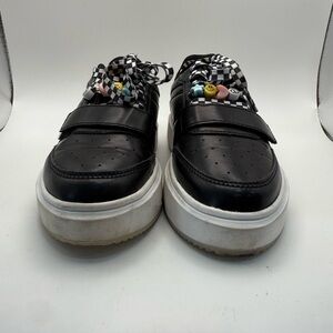 Kids Black Sneakers with Checkered Laces